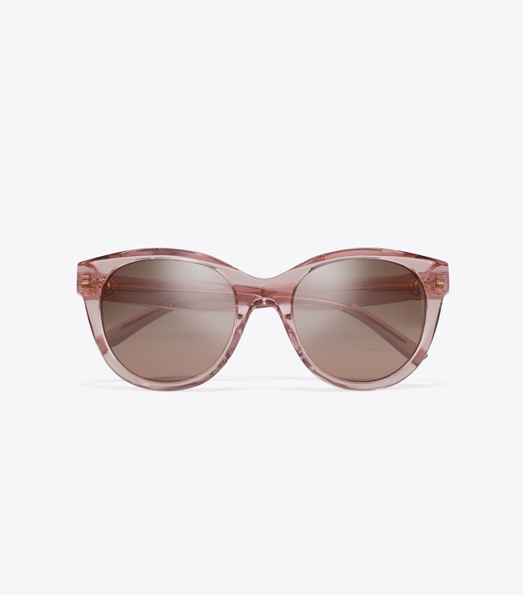 Tory Burch designer sonnenbrillen & brillen Miller Round Sunglasses in TRANSPARENT PINK/ DARK BROWN von oben
