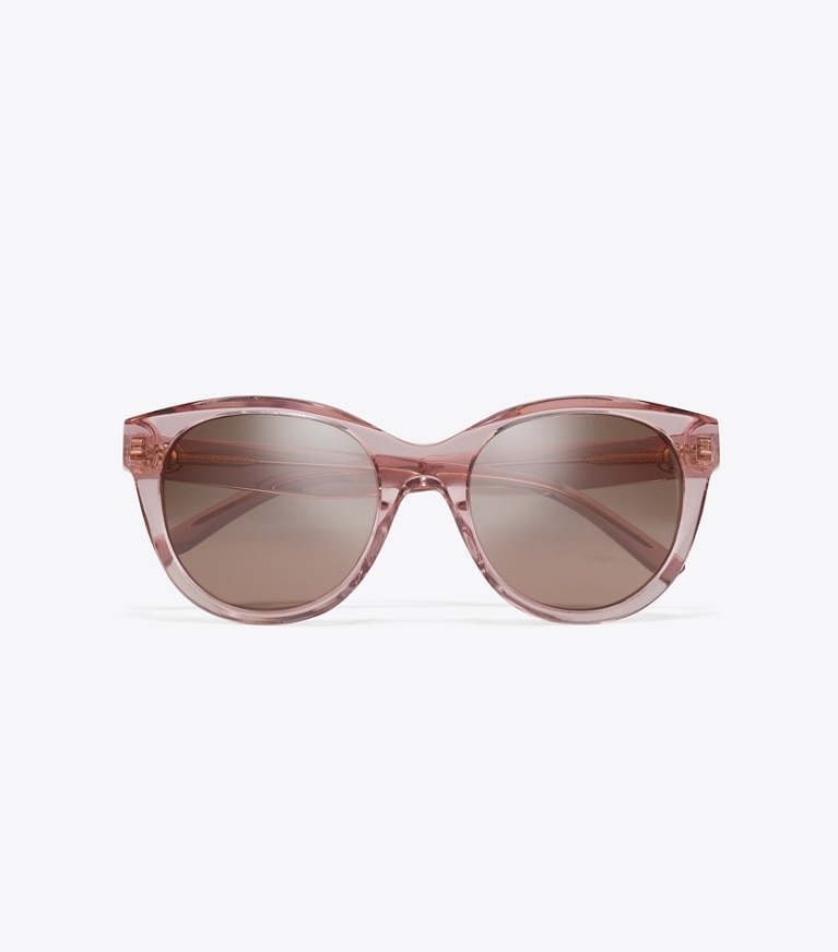 Tory Burch designer sonnenbrillen & brillen Miller Round Sunglasses in TRANSPARENT PINK/ DARK BROWN von oben