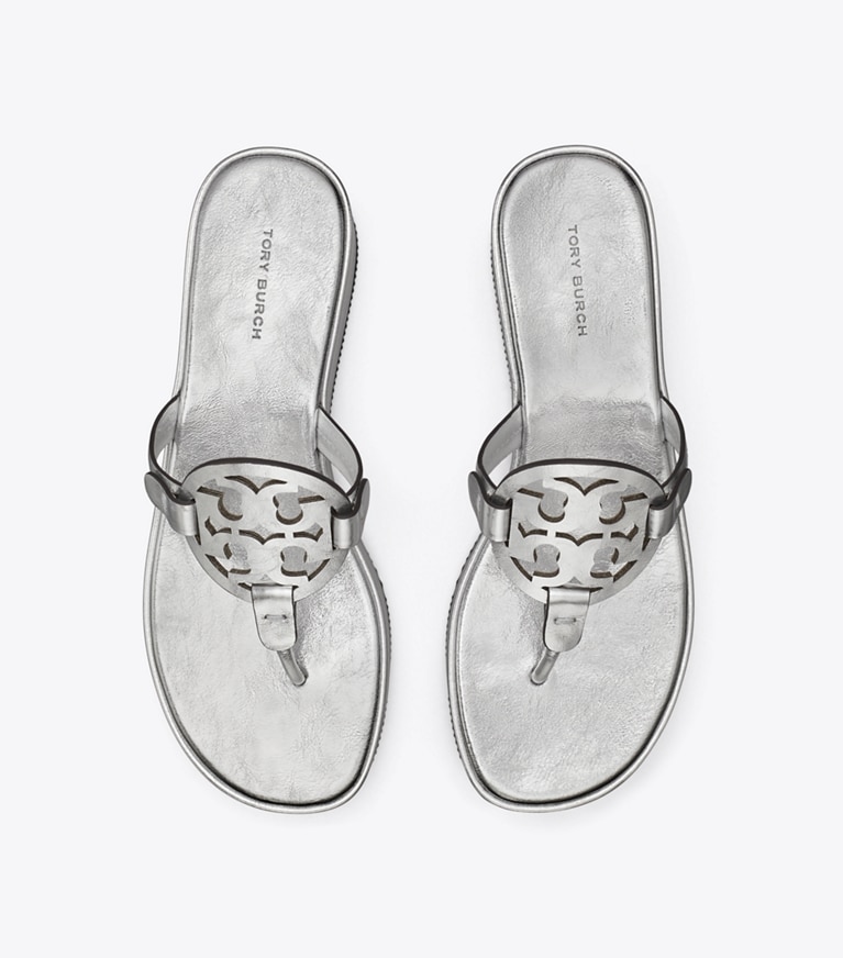 Tory Burch designer sandalen Miller Sandale in Metallic mit Keilabsatz in SILVER angle