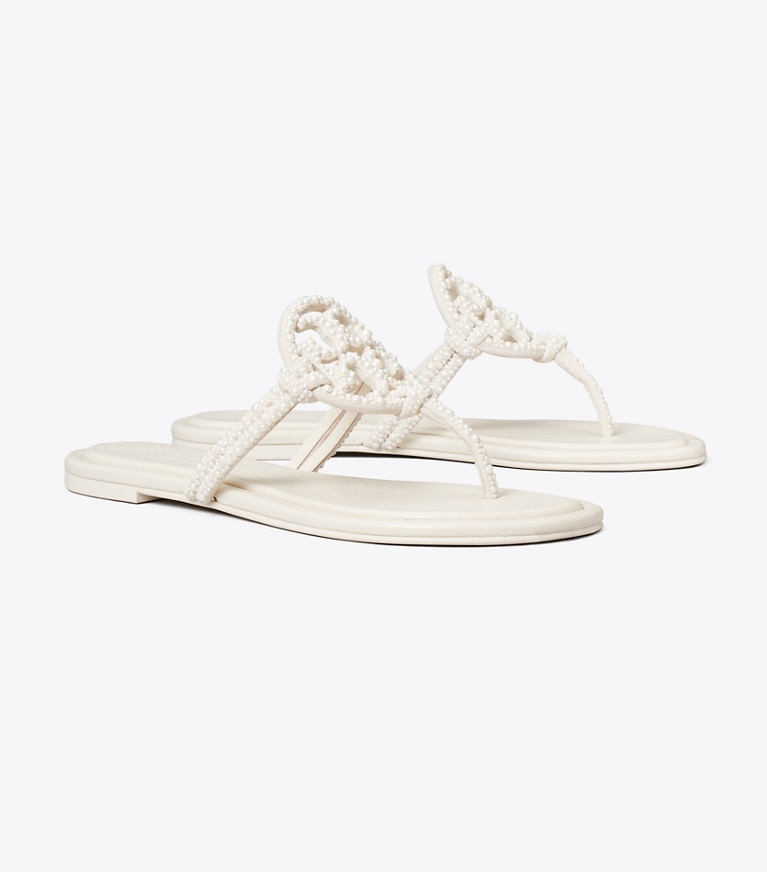 Tory Burch designer sandalen Miller Sandale mit Knoten und Perlen in LIGHT CREAM angle