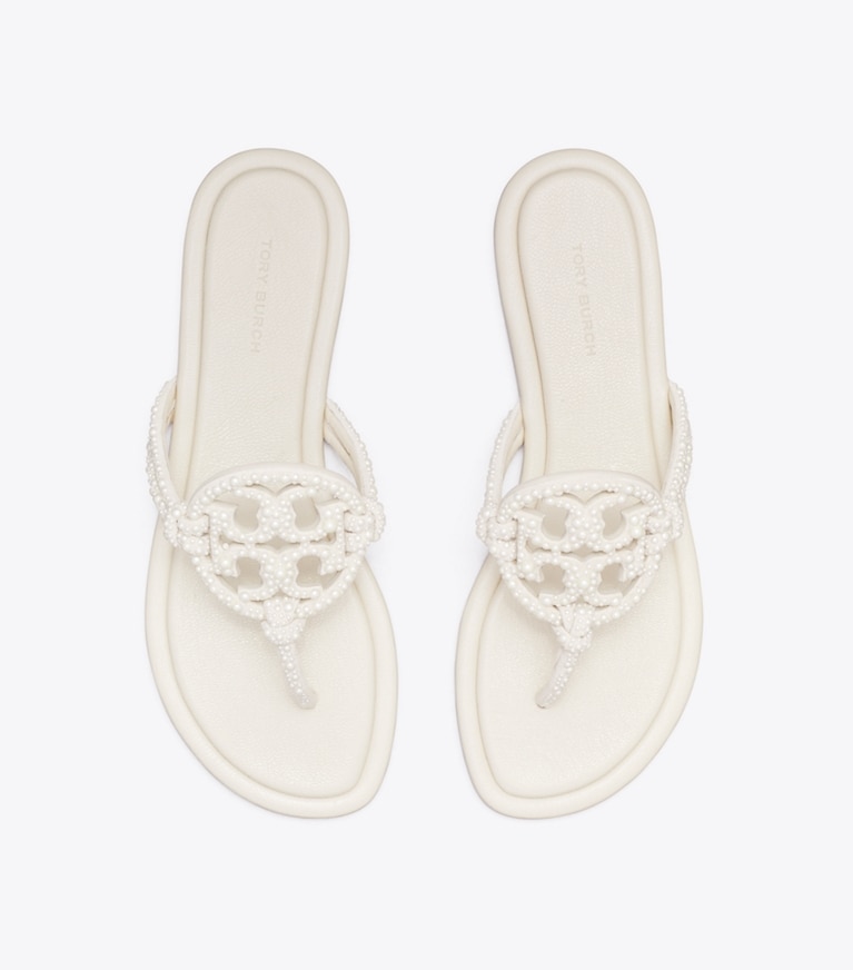 Tory Burch designer sandalen Miller Sandale mit Knoten und Perlen in LIGHT CREAM von oben
