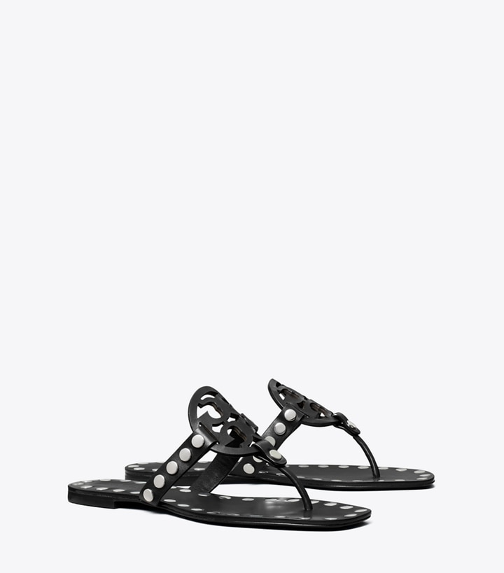 Tory Burch designer sandalen Miller Sandale mit Nieten in PERFECT BLACK / SILVER angle