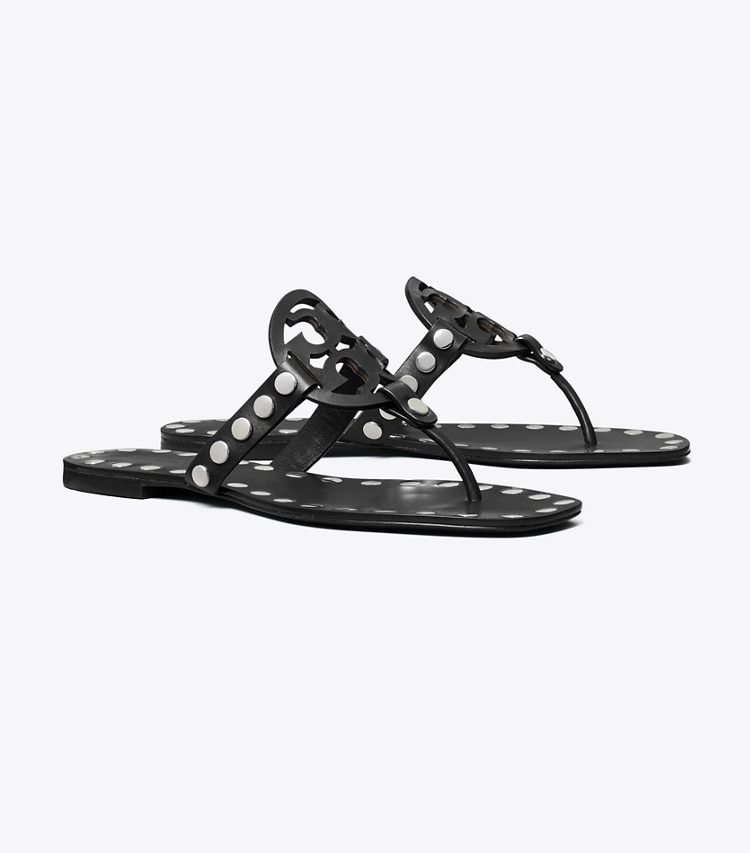 Tory Burch designer sandalen Miller Sandale mit Nieten in PERFECT BLACK / SILVER angle
