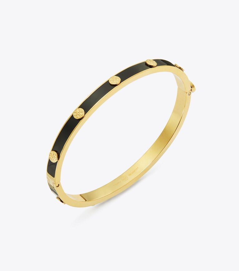 Tory Burch designer armbänder Miller Scharnierarmreif mit Emaille und Nieten, 5 mm in Tory Gold / Black front
