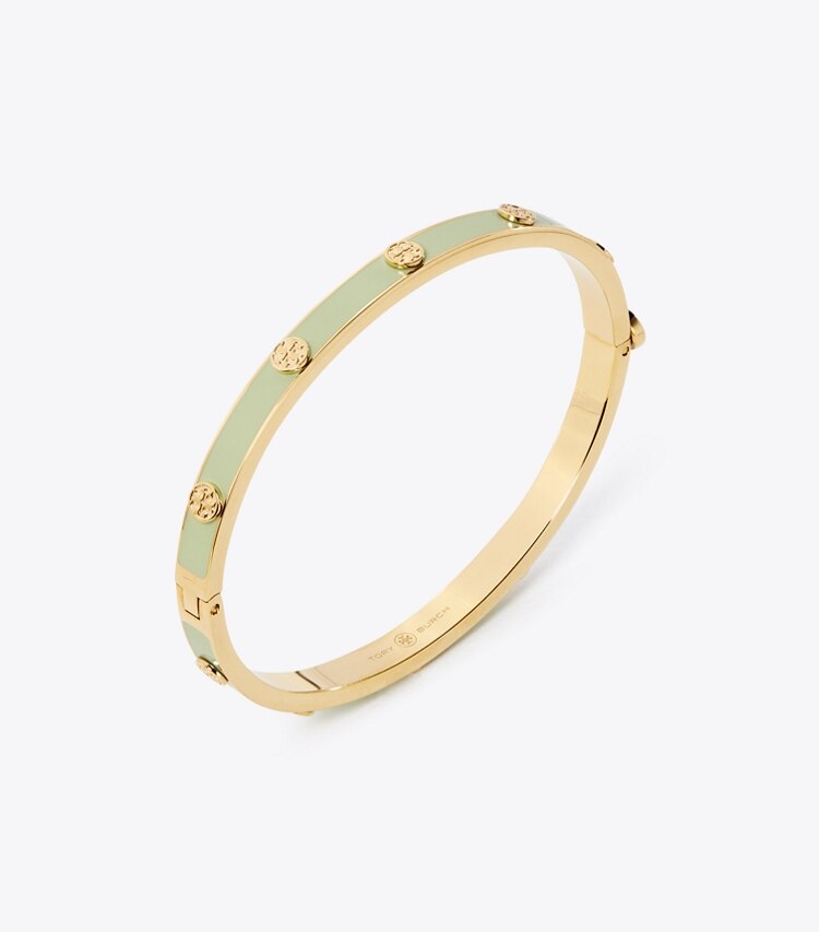 Tory Burch designer armbänder Miller Scharnierarmreif mit Emaille und Nieten, 5 mm in Tory Gold / Mint Swirl detail