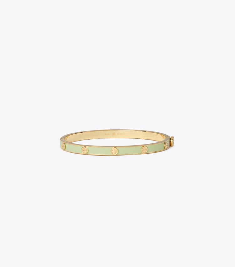 Tory Burch designer armbänder Miller Scharnierarmreif mit Emaille und Nieten, 5 mm in Tory Gold / Mint Swirl front