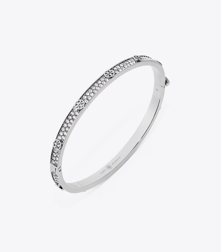 Tory Burch designer armbänder Miller Scharnierarmreif mit Nieten, 5 mm in Tory Silver / Crystal detail