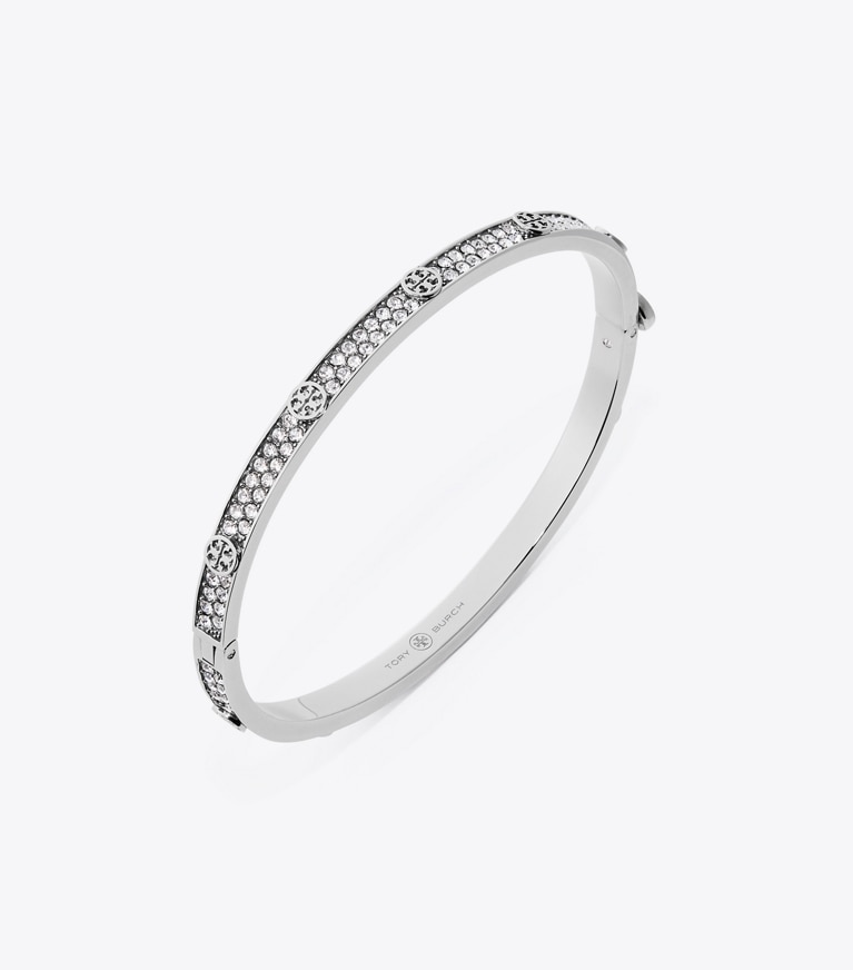 Tory Burch designer armbänder Miller Scharnierarmreif mit Nieten, 5 mm in Tory Silver / Crystal front