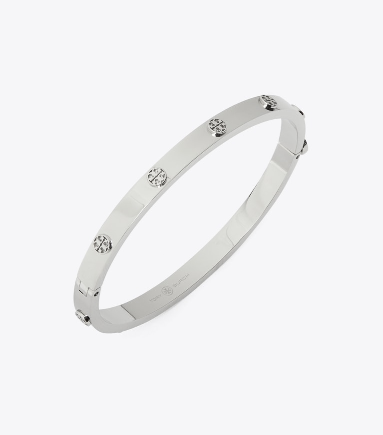 Tory Burch designer armbänder Miller Scharnierarmreif mit Nieten, 5 mm in Tory Silver front