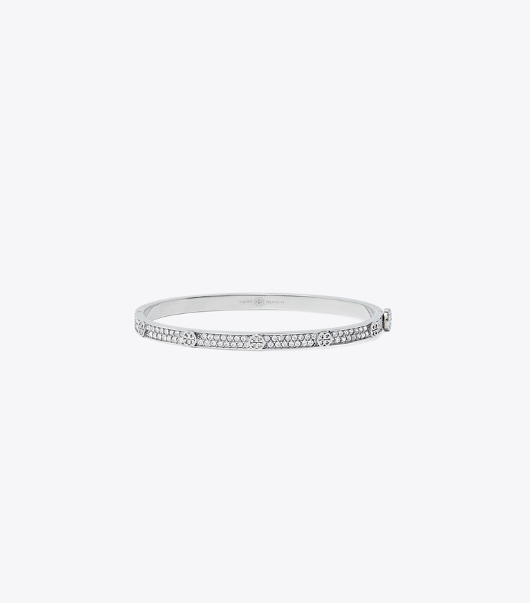 Tory Burch designer armbänder Miller Scharnierarmreif mit Nieten, 5 mm in Tory Silver / Crystal front