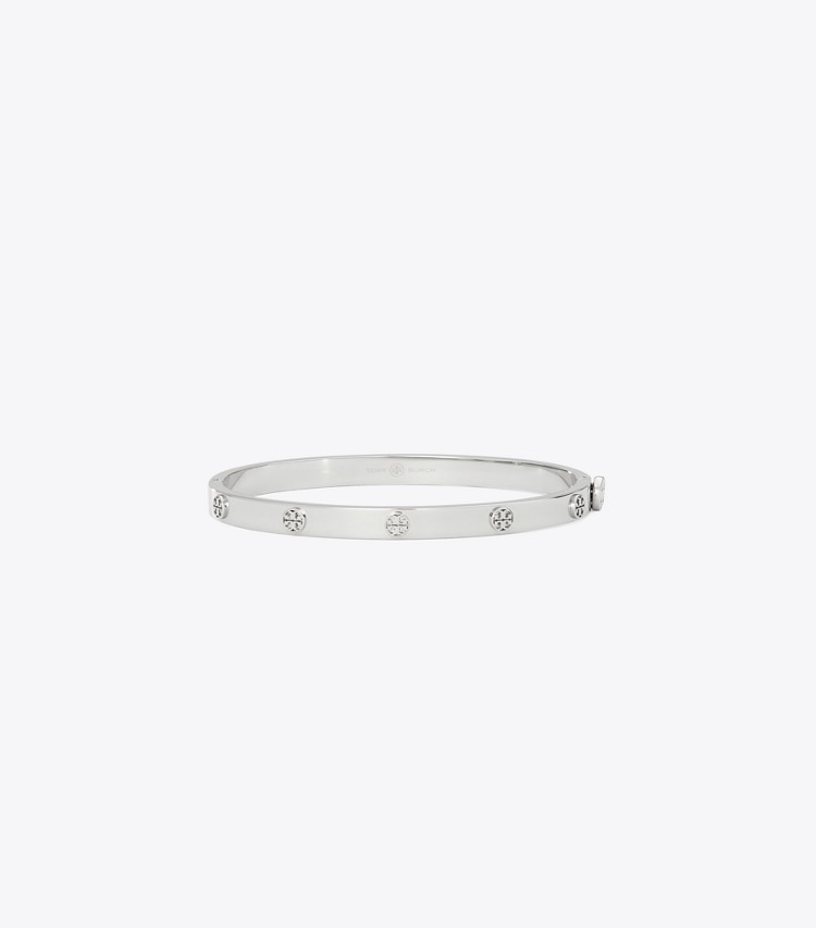 Tory Burch designer armbänder Miller Scharnierarmreif mit Nieten, 5 mm in Tory Silver front