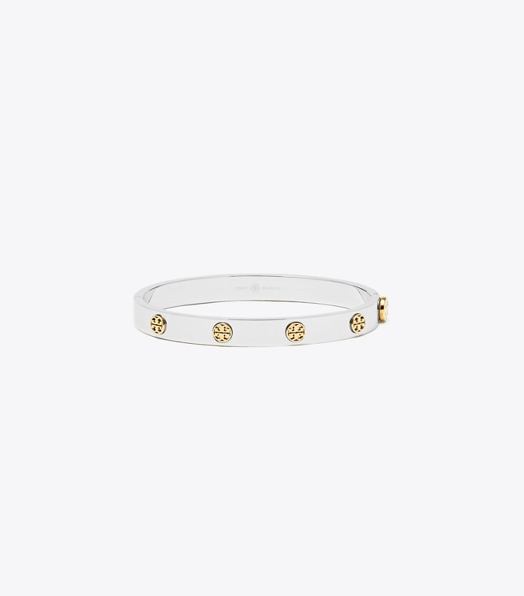 Tory Burch designer armbänder Miller Scharnierarmreif mit Nieten, 7 mm in Tory Silver / Tory Gold front