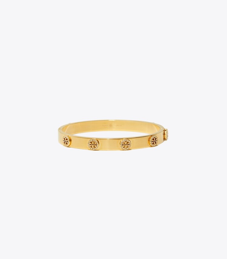 Tory Burch designer armbänder Miller Scharnierarmreif mit Nieten-Pavé in Tory Gold / Crystal front