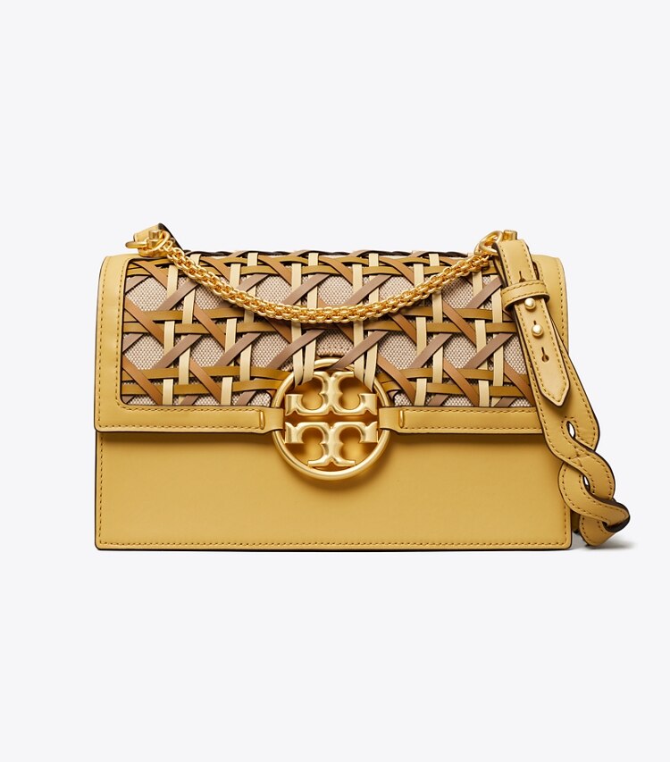 Tory Burch designer schultertaschen Miller Schultertasche in Korbgeflecht-Optik in CORNBREAD front