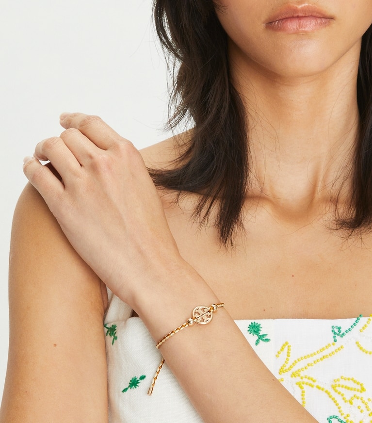 Tory Burch designer armbänder Miller Slider Armband in Tory Gold / Pink Multi front