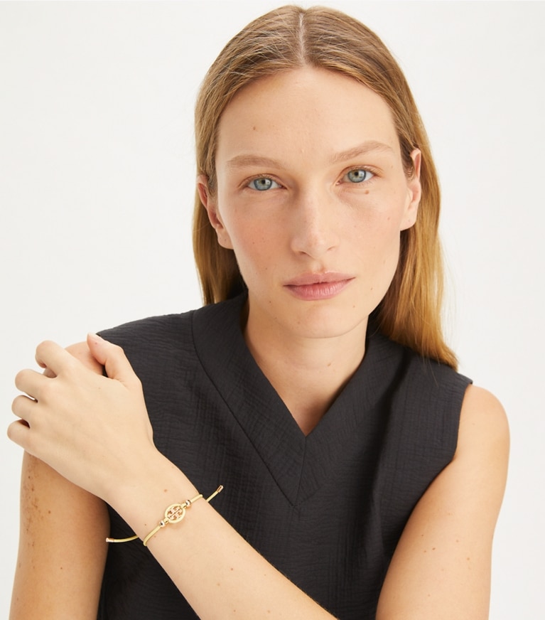 Tory Burch designer armbänder Miller Slider Bracelet in Tory Gold / Frozen Zest front