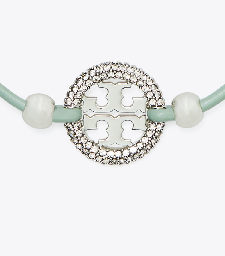 Tory Burch designer bracelets Miller Slider Bracelet in Tory Silver / Mint / Crystal detail