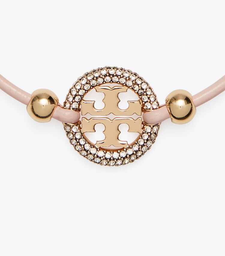 Tory Burch designer ブレスレット ミラー スライダー ブレスレット in Tory Gold / Sparkle Pink / Crystal ディテール