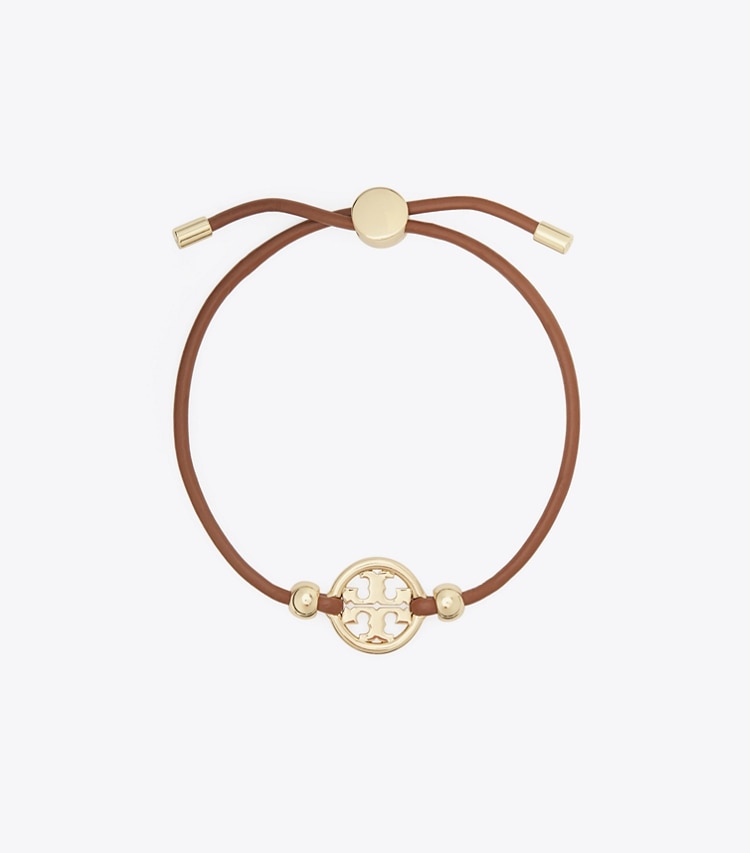 Tory Burch designer bracelets Miller Slider Bracelet in Tory Gold / Cuoio front