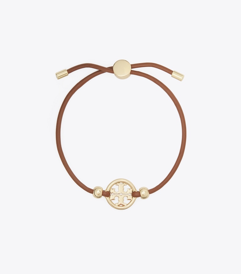 Tory Burch designer bracelets Miller Slider Bracelet in Tory Gold / Cuoio front