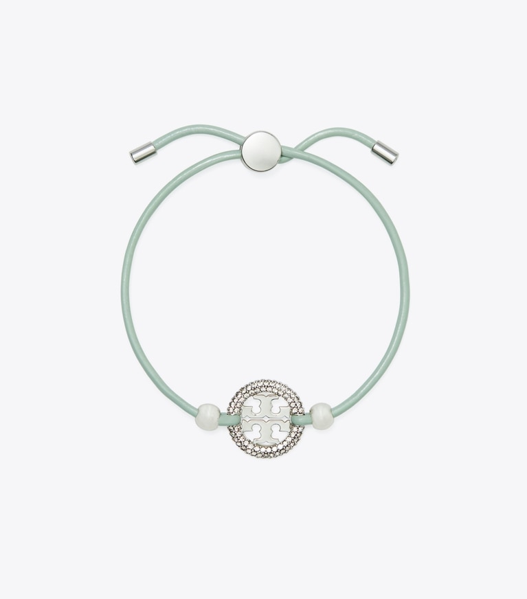 Tory Burch designer bracelets Miller Slider Bracelet in Tory Silver / Mint / Crystal front