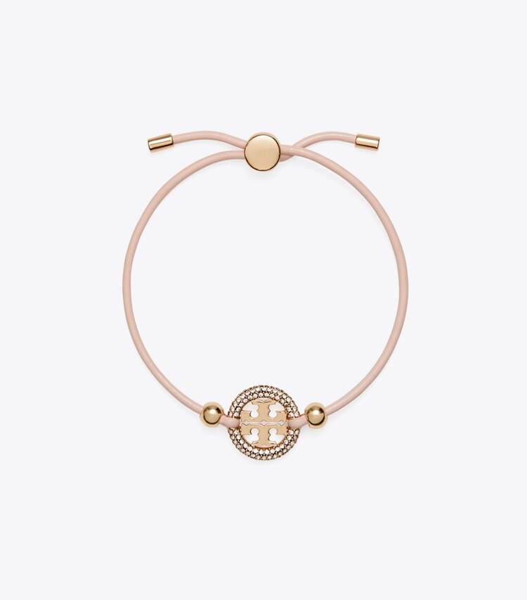 Tory Burch designer ブレスレット ミラー スライダー ブレスレット in Tory Gold / Sparkle Pink / Crystal front