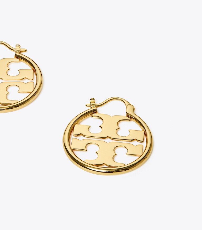 Tory Burch designer earrings Miller Small Hoop Earring in Tory Gold front