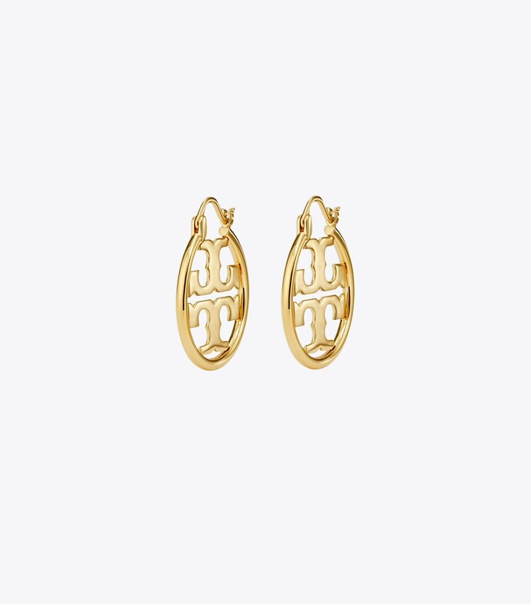 Tory Burch designer earrings Miller Small Hoop Earring in Tory Gold front