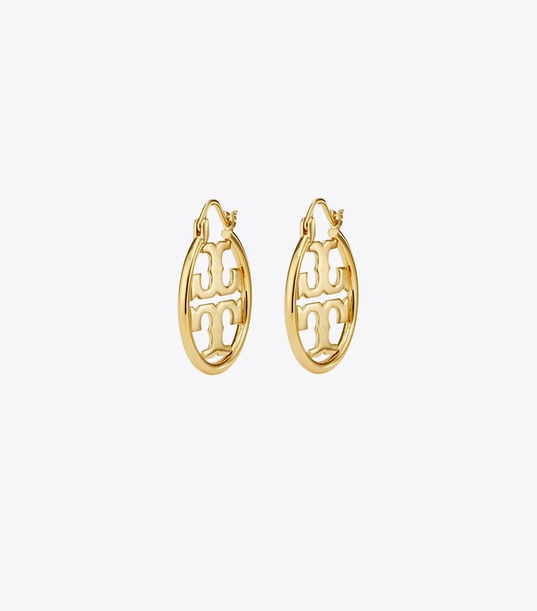 Tory Burch designer earrings Miller Small Hoop Earring in Tory Gold front
