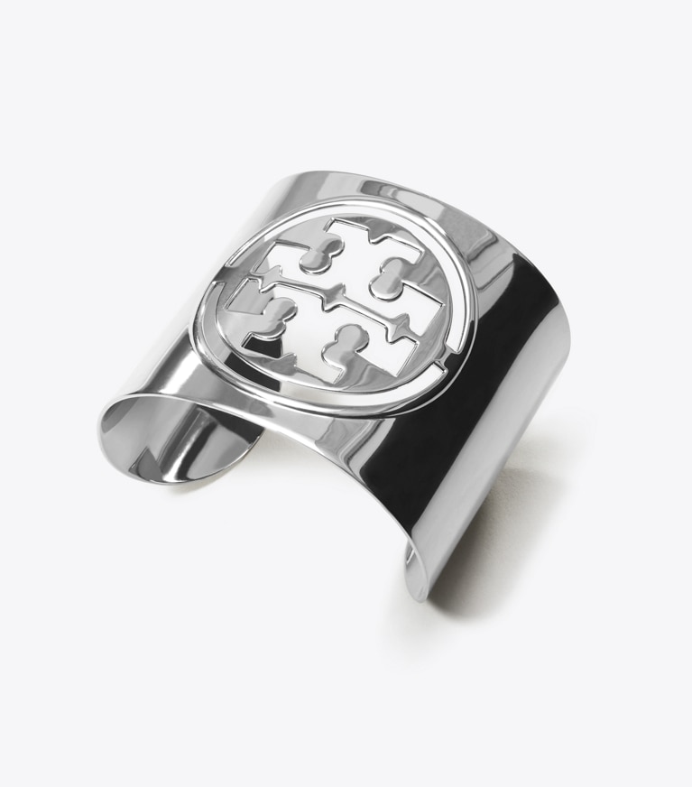 Tory Burch designer bracelets Miller Small Logo Cuff in Tory Silver front