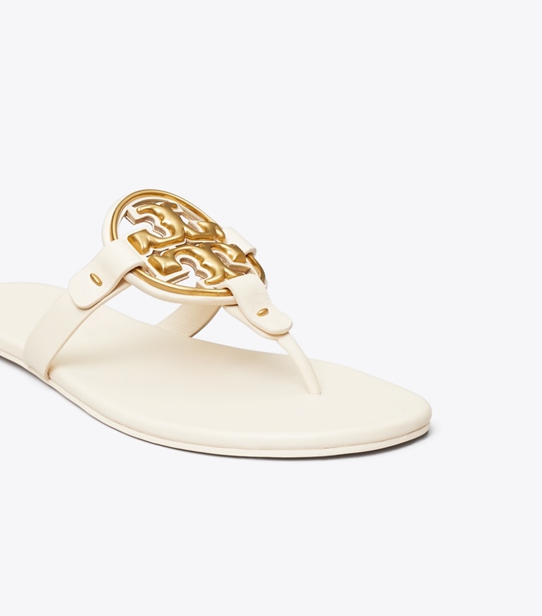 Tory Burch designer sandals Miller Soft Metal Logo Sandal in NEW CREAM / GOLD angle