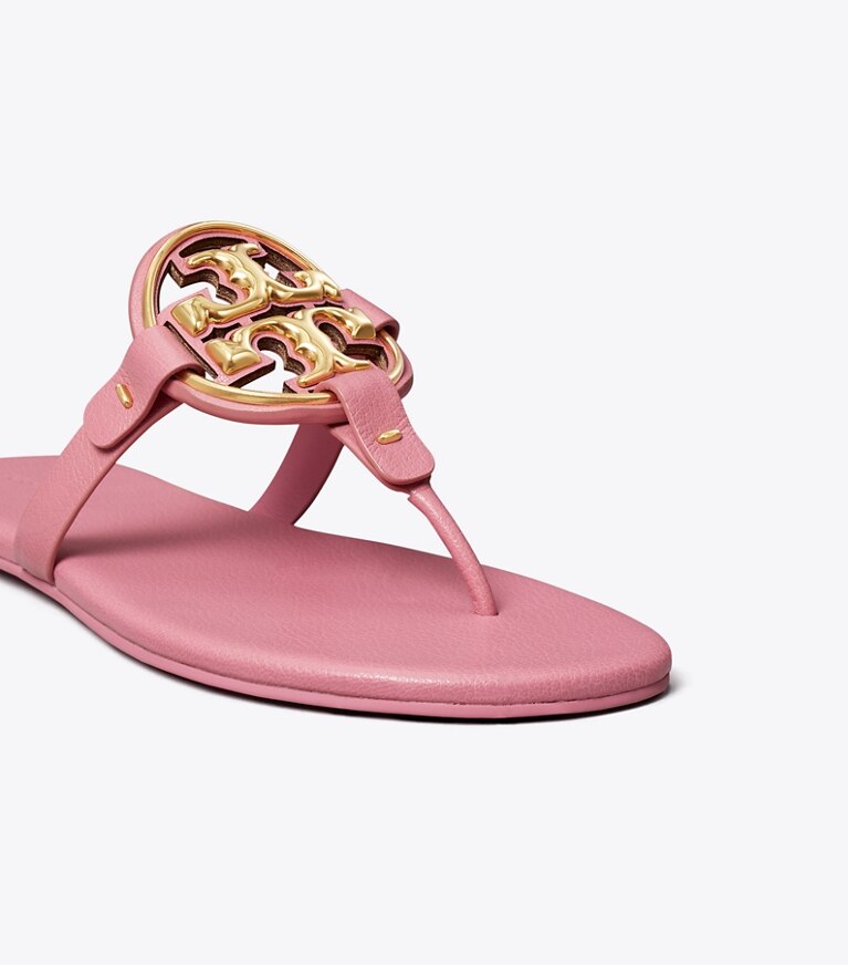 Tory Burch designer sandals Miller Soft Metal Logo Sandal in PINK BUBBLEGUM / GOLD angle