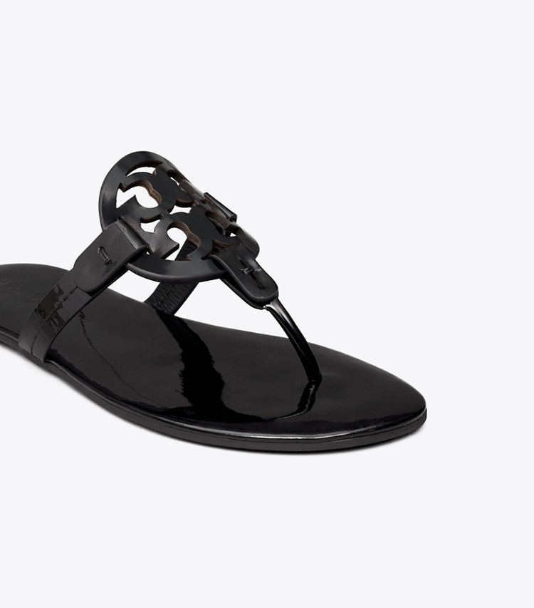 Tory Burch designer sandals Miller Soft Patent Leather Sandal, Narrow in Perfect Black / Perfect Black detail