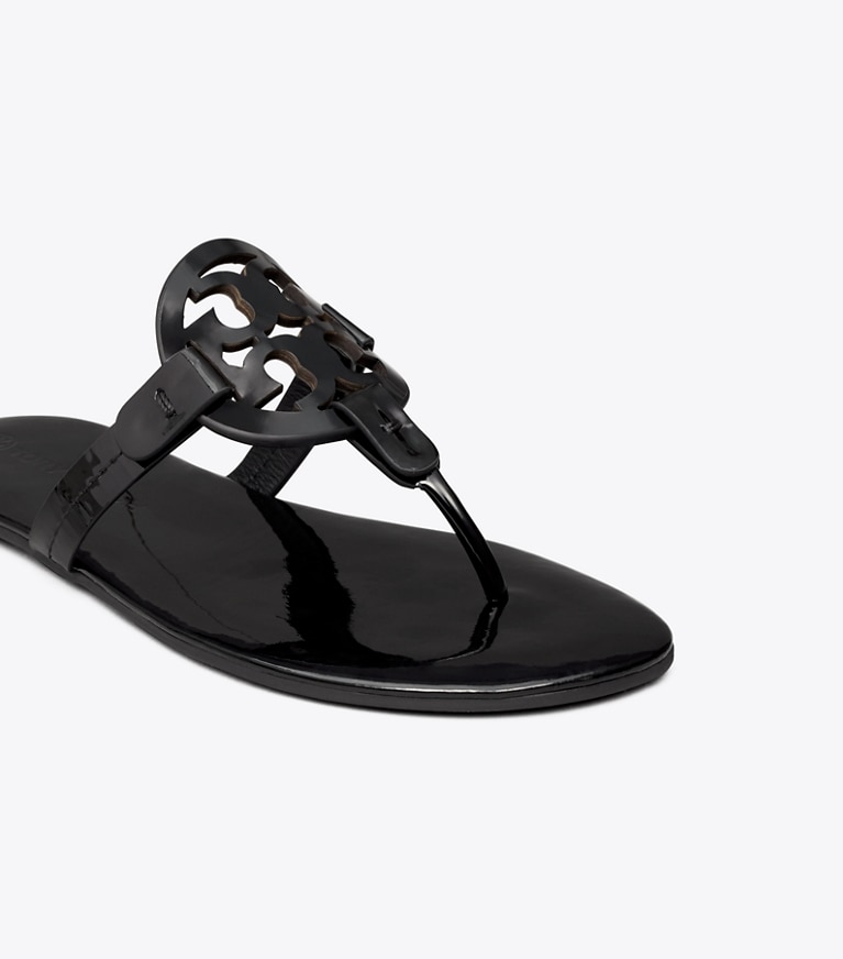 Tory Burch designer sandals Miller Soft Patent Leather Sandal, Narrow in Perfect Black / Perfect Black angle