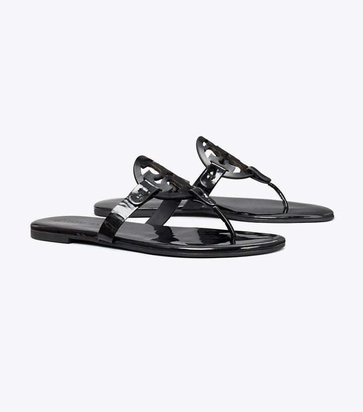 Top 66+ imagen black glossy tory burch sandals