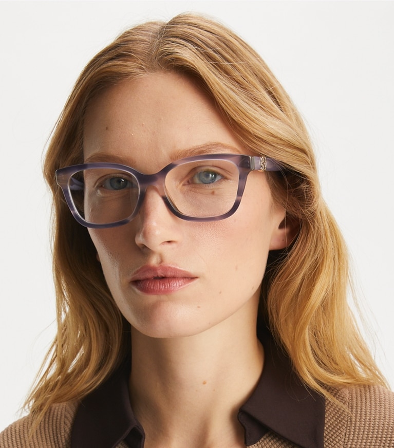 Tory Burch designer sunglasses & eyewear Miller Square Eyeglasses in PURPLE STRIATED/PURPLE front