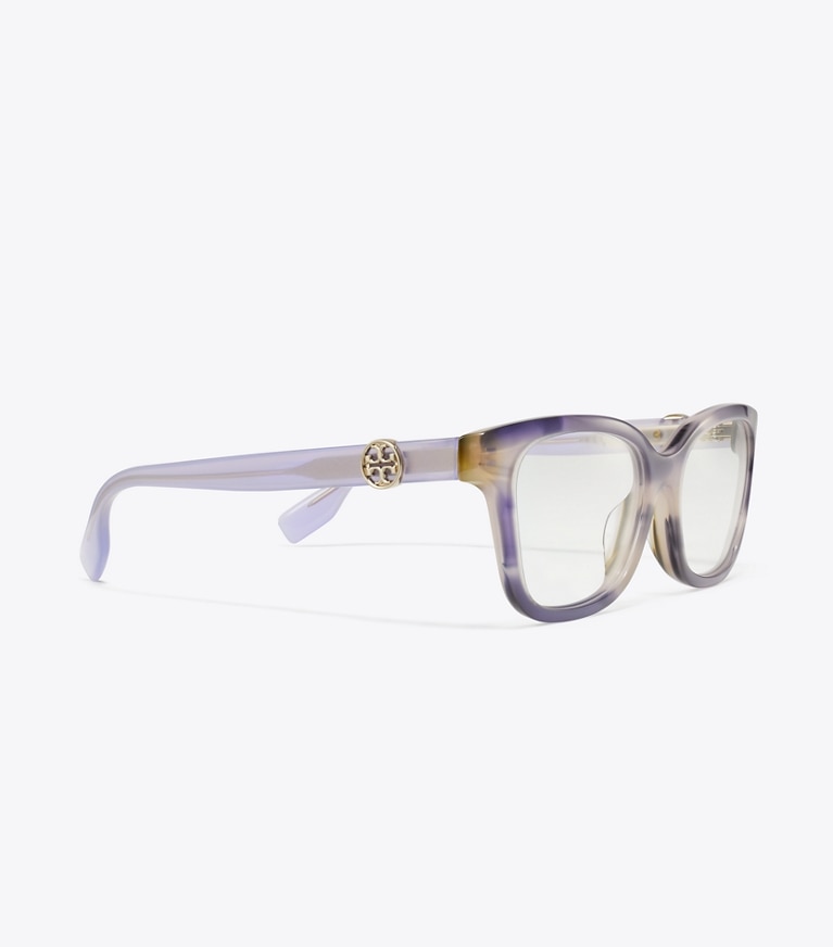 Tory Burch designer sunglasses & eyewear Miller Square Eyeglasses in PURPLE STRIATED/PURPLE front