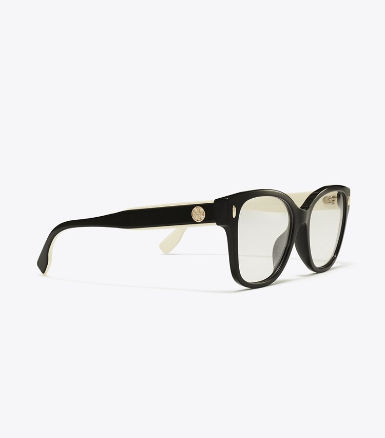 Tory Burch designer sunglasses & eyewear Miller Square Eyeglasses in BLACK/IVORY detail