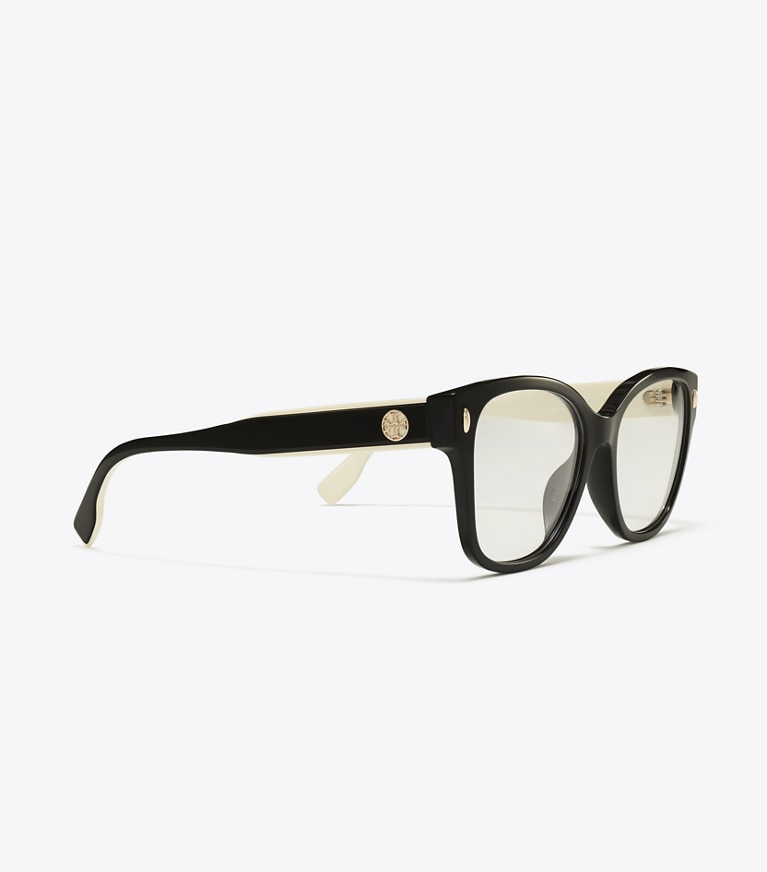 Tory Burch designer sunglasses & eyewear Miller Square Eyeglasses in BLACK/IVORY front