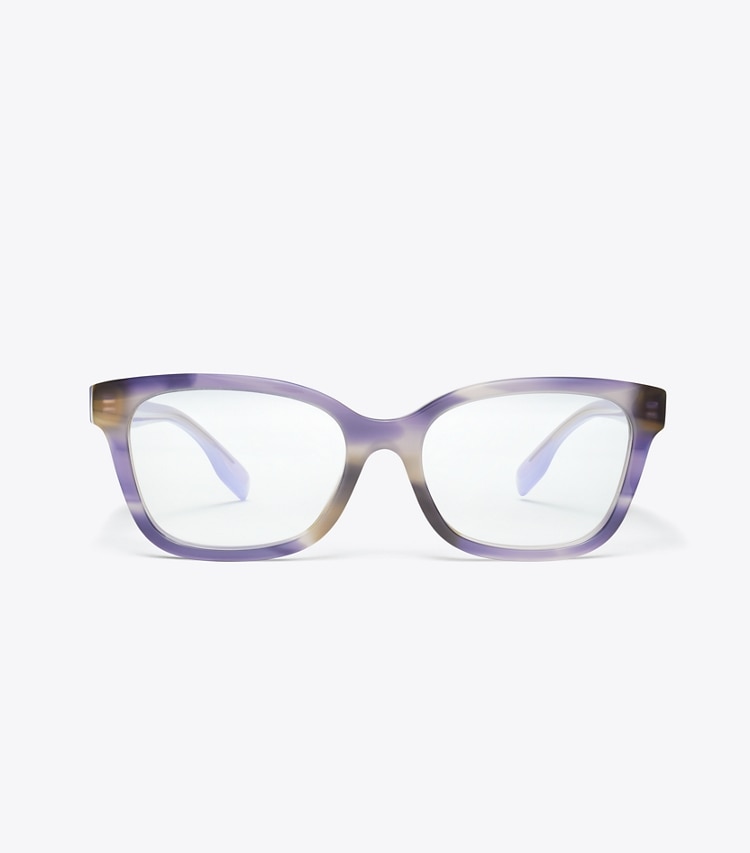 Tory Burch designer sunglasses & eyewear Miller Square Eyeglasses in PURPLE STRIATED/PURPLE front