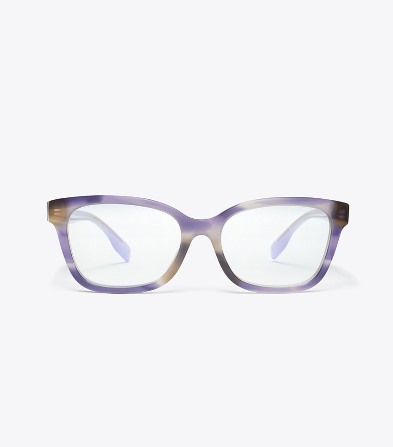 Tory Burch designer sunglasses & eyewear Miller Square Eyeglasses in PURPLE STRIATED/PURPLE front