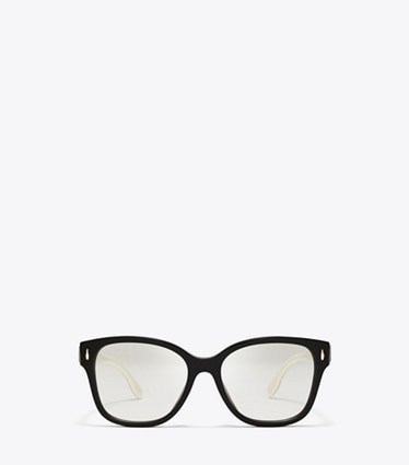 Tory Burch designer sunglasses & eyewear Miller Square Eyeglasses in BLACK/IVORY front