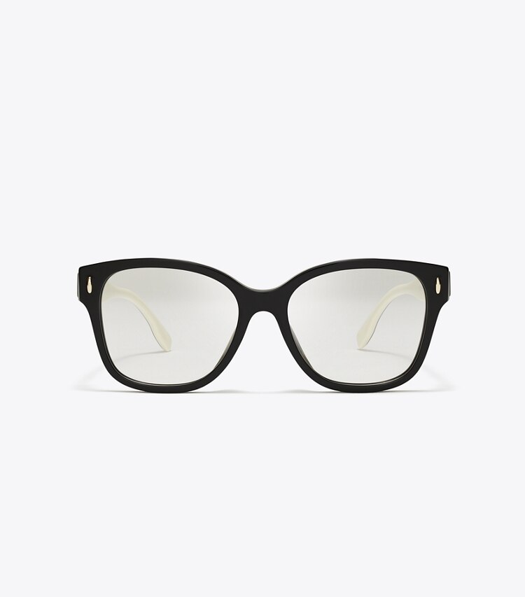 Tory Burch designer sunglasses & eyewear Miller Square Eyeglasses in BLACK/IVORY front