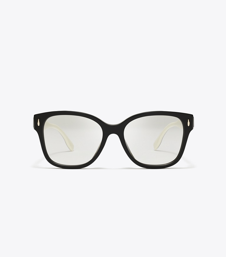 Tory Burch designer sunglasses & eyewear Miller Square Eyeglasses in BLACK/IVORY front