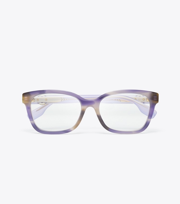Tory Burch designer sunglasses & eyewear Miller Square Eyeglasses in PURPLE STRIATED/PURPLE overhead