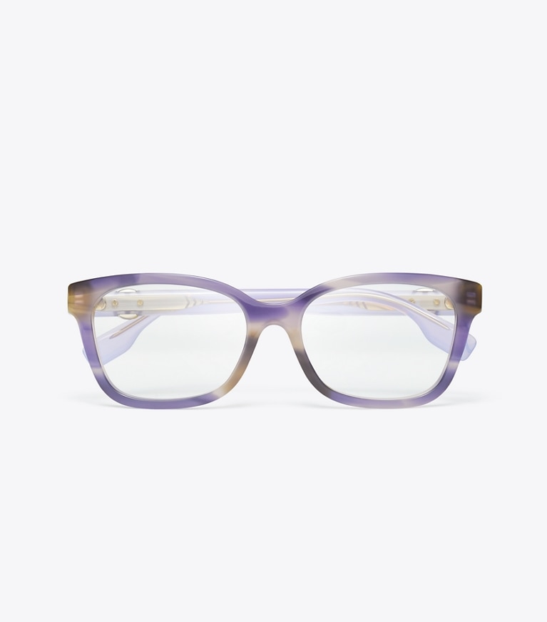 Tory Burch designer sunglasses & eyewear Miller Square Eyeglasses in PURPLE STRIATED/PURPLE front