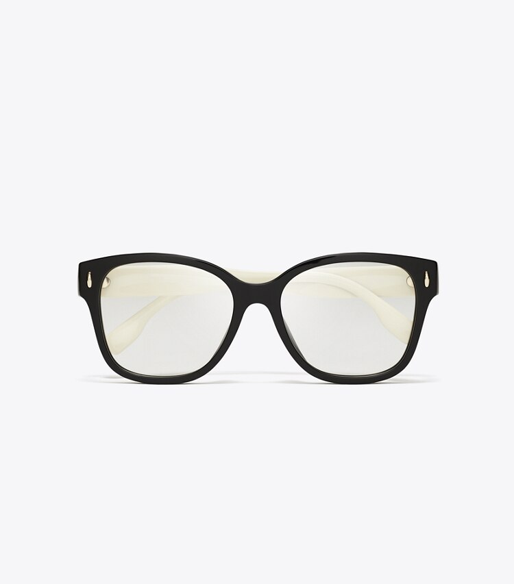 Tory Burch designer sunglasses & eyewear Miller Square Eyeglasses in BLACK/IVORY overhead