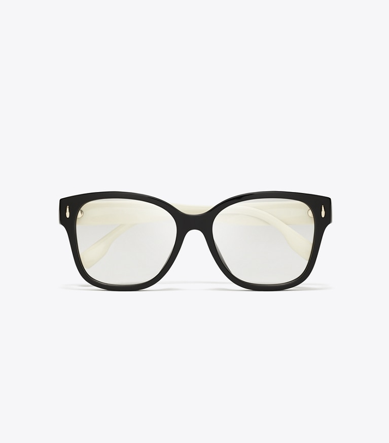 Tory Burch designer sunglasses & eyewear Miller Square Eyeglasses in BLACK/IVORY front