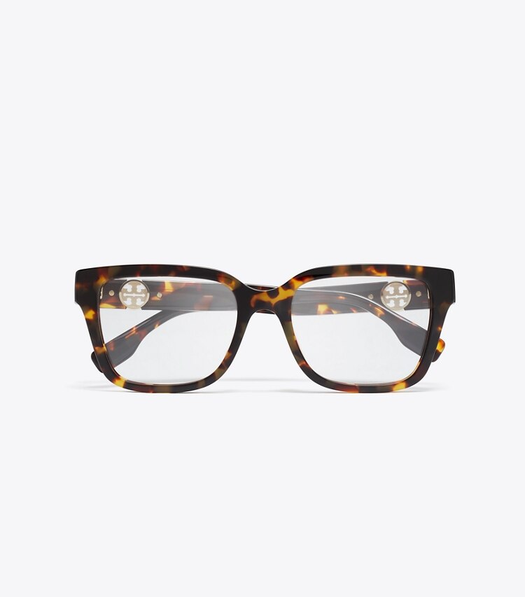 Tory Burch designer sunglasses & eyewear Miller Square Eyeglasses in DARK TORTOISE overhead