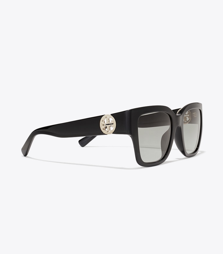 Tory Burch designer sunglasses & eyewear Miller Square Sunglasses in BLACK/GRAY GRADIENT detail